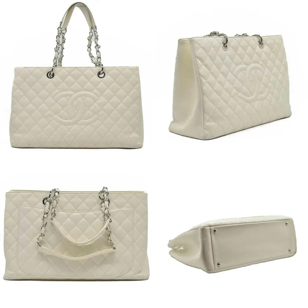 $3500 Chanel Caviar Quilted XL Grand Shopping Tote GST White